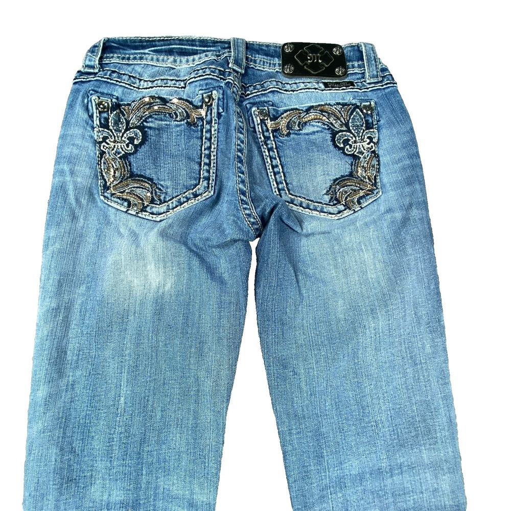 Miss Me Jeans Denim Curvy Skinny Womens 28 Bling Cowgirl Rodeo Fleur De Lis Y2K